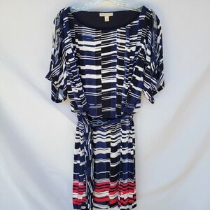 Dressbarn Black‎ White Blue Red Striped Cold Shoulder Elastic Waist Dress M